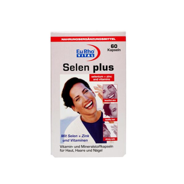 کپسول تقویت پوست، مو و ناخن یوروویتال مدل Selen plus بسته 60 عددی با سلنیوم، ویتامین‌های گروه B، آنتی‌اکسیدان قوی، حمایت از سیستم ایمنی، تنظیم هورمون‌های تیروئیدی و افزایش انرژی
