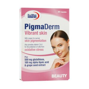 کپسول تقویتی پوست یوروویتال مدل Pigmaderm حاوی ال گلوتاتیون و اسید آلفا لیپوئیک، ویتامین E و C، محافظت در برابر آسیب اکسیداتیو، کاهش لک و چین و چروک، افزایش خاصیت ارتجاعی پوست، 30 عددی